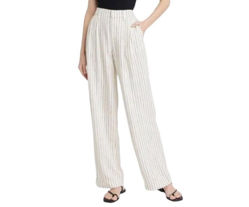 Wild Fable Women Pants High Rise Pleat Front Wide Leg Pinstripe Cream XXS NEW