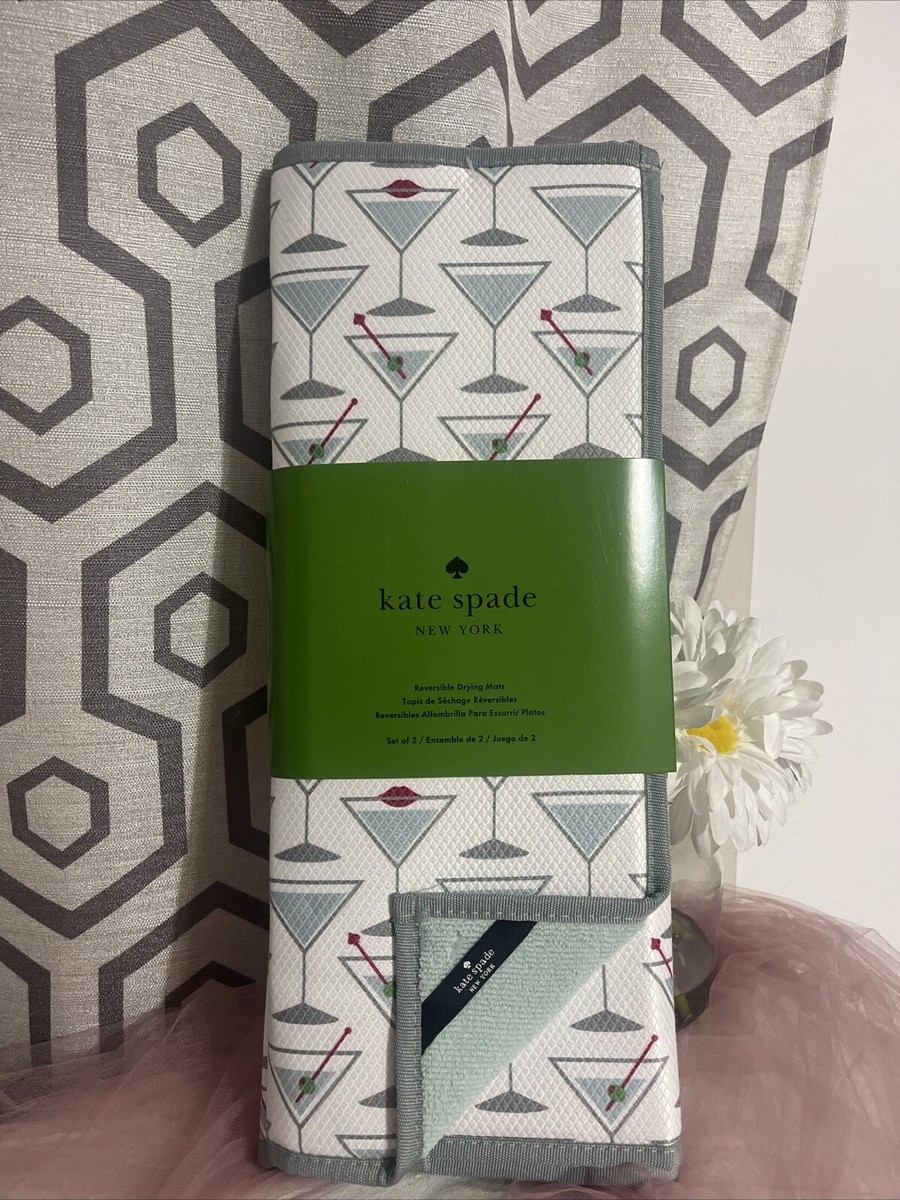 KATE SPADE REVERSIBLE Dish Drying Mats (2) Grey Martini  display picture 1