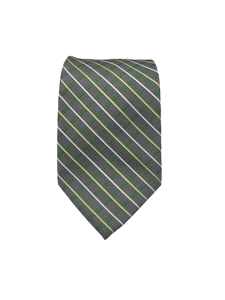 男式领带 Croft & Barrow 绿色和灰色条纹丝绸混纺 58 英寸 x 3.25 英寸领带 — 第 3/4 张图片