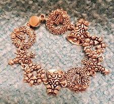 Christmas Silver Tone Tree Bells Wreaths Magnetic Clasp Bracelet 7"