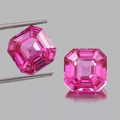 Natural 12x12 mm 2 Pcs Pink Sapphire Asscher Certified Loose Gemstone Pair
