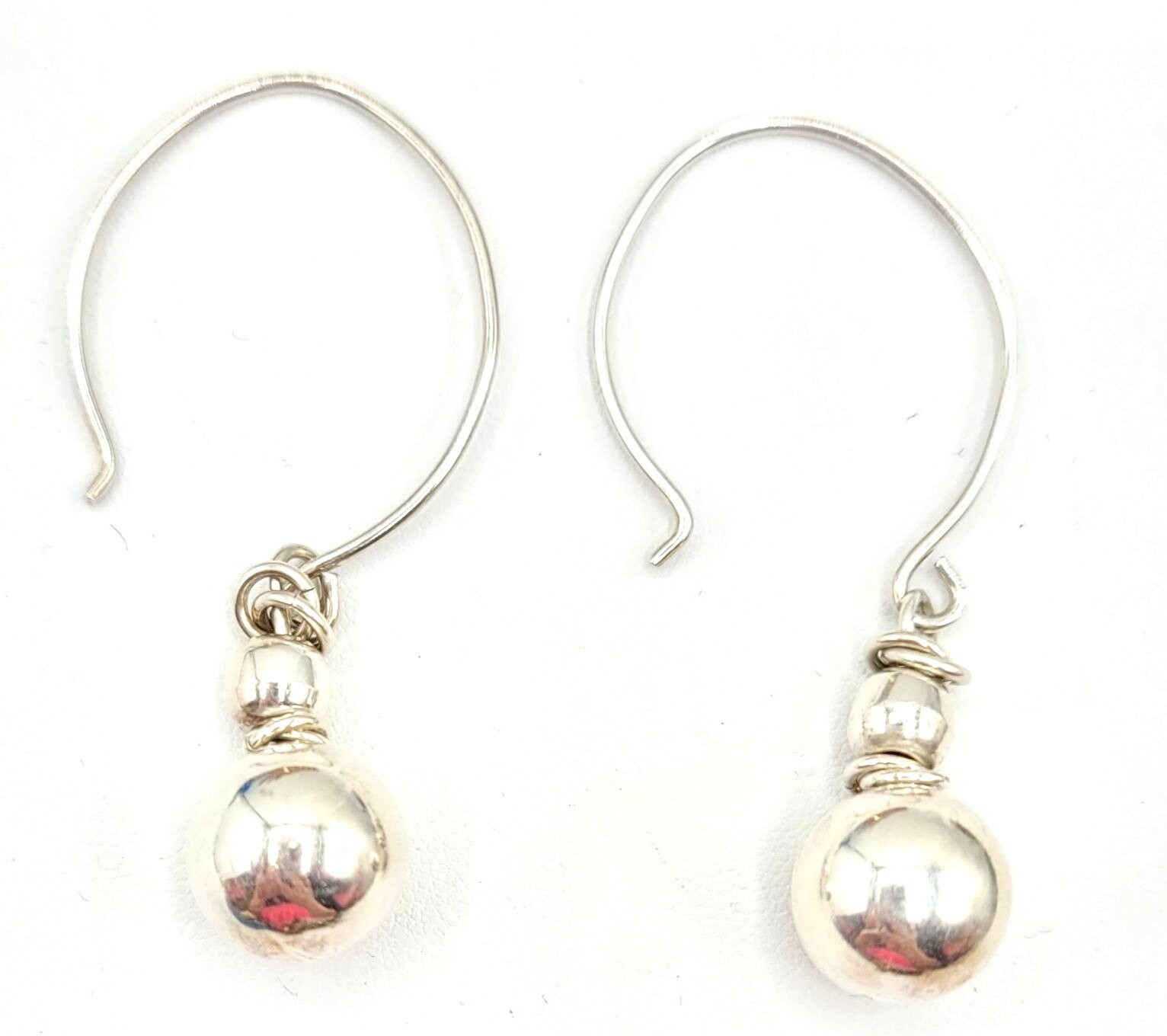 Sterling Silver Ball Dangle Large Hook Earrings - image 1