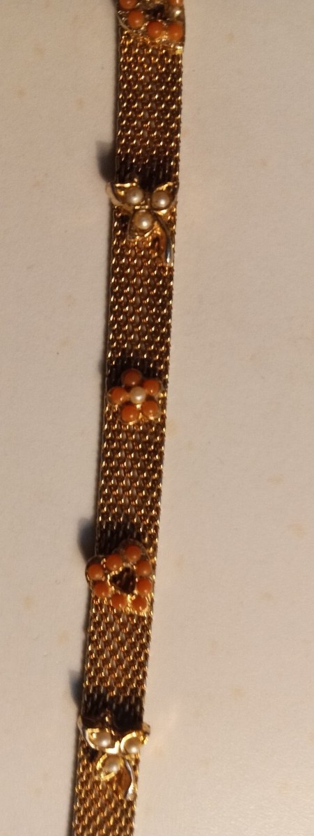 goldetteブレスレット Vintage Goldette Flower Link Bracelet With Faux Seed Pearl