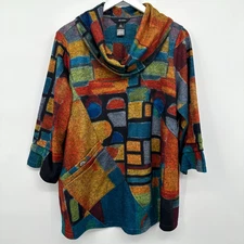 Ali Miles Brushed Knit Top Shirt Size Large 3/4 Sleeve Cowl Neck Artsy Boho New