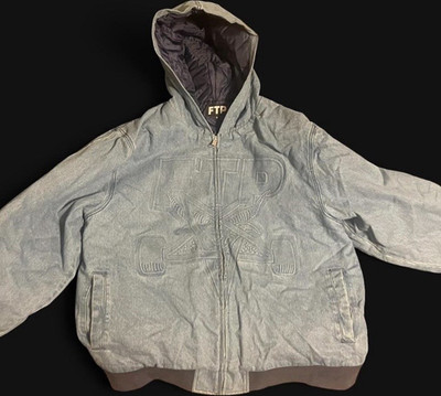 FTP x Thrasher blue Hooded Zip Jacket w/ Pockets Logo Zipper Size 