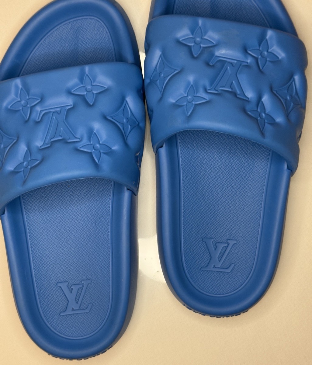 LOuIS VuITTOΝ ブルー サンダル 38 Louis Vuitton Waterfront Mule Bubble Monogram LV Blue Slide Sandal