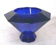 Vintage Cobalt Blue Art Glass Votive Candle Holder Faceted Geometric Design 4.5"