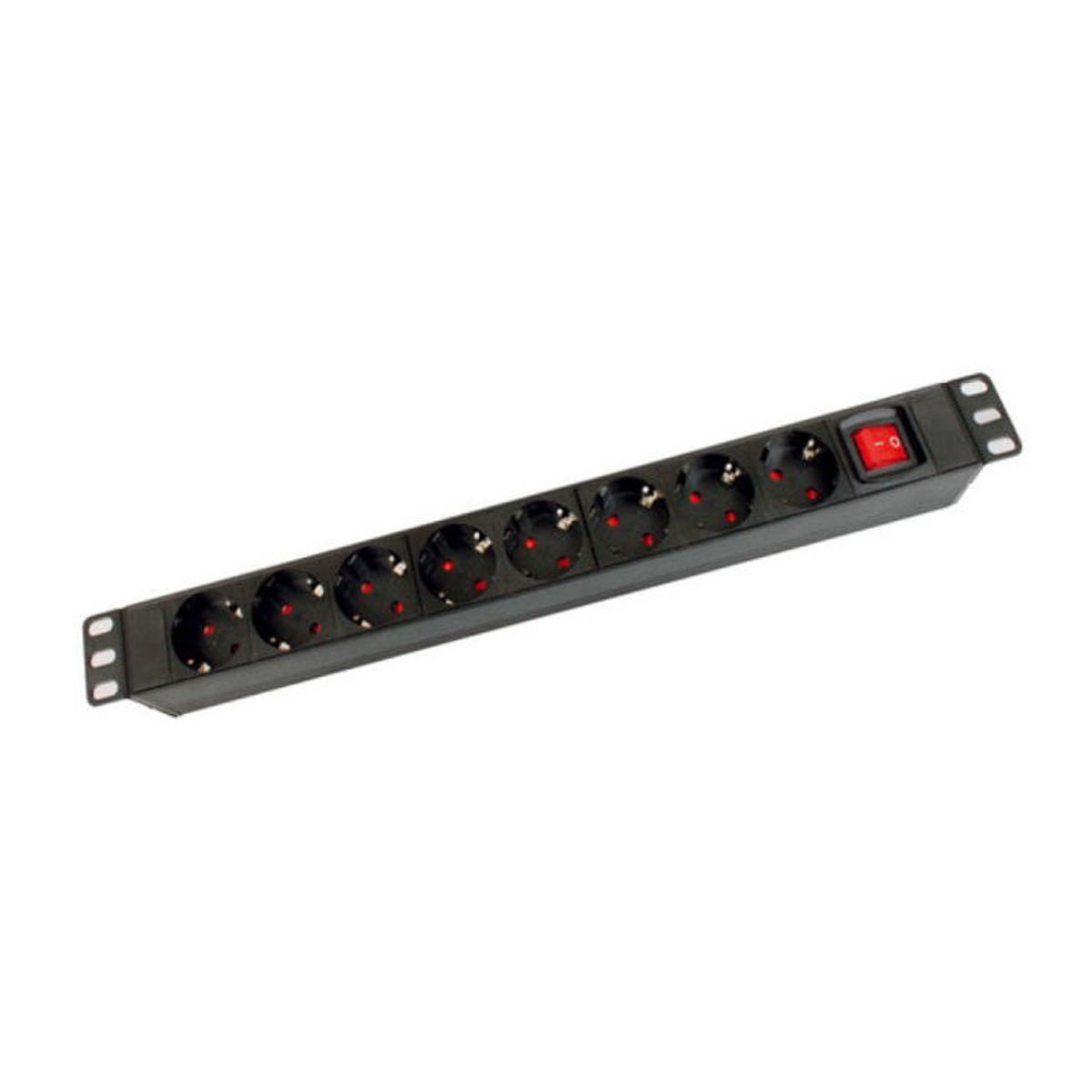 Bandeau 8 prises rack 19 1U noir pour baie de brassage informatique