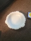 Anchor Hocking Milk Glass Thumbprint Trinket Dish Ashtray Candle Holder Vintage