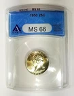 1950 Silver Quarter ANACS MS 66 Old Holder Peripheral Rainbow Toned