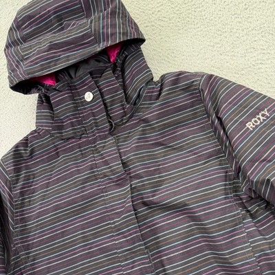 Roxy Snowboard Ski Jacket Womens Medium Black Pink Stripes DryFlight 5K Outdoors