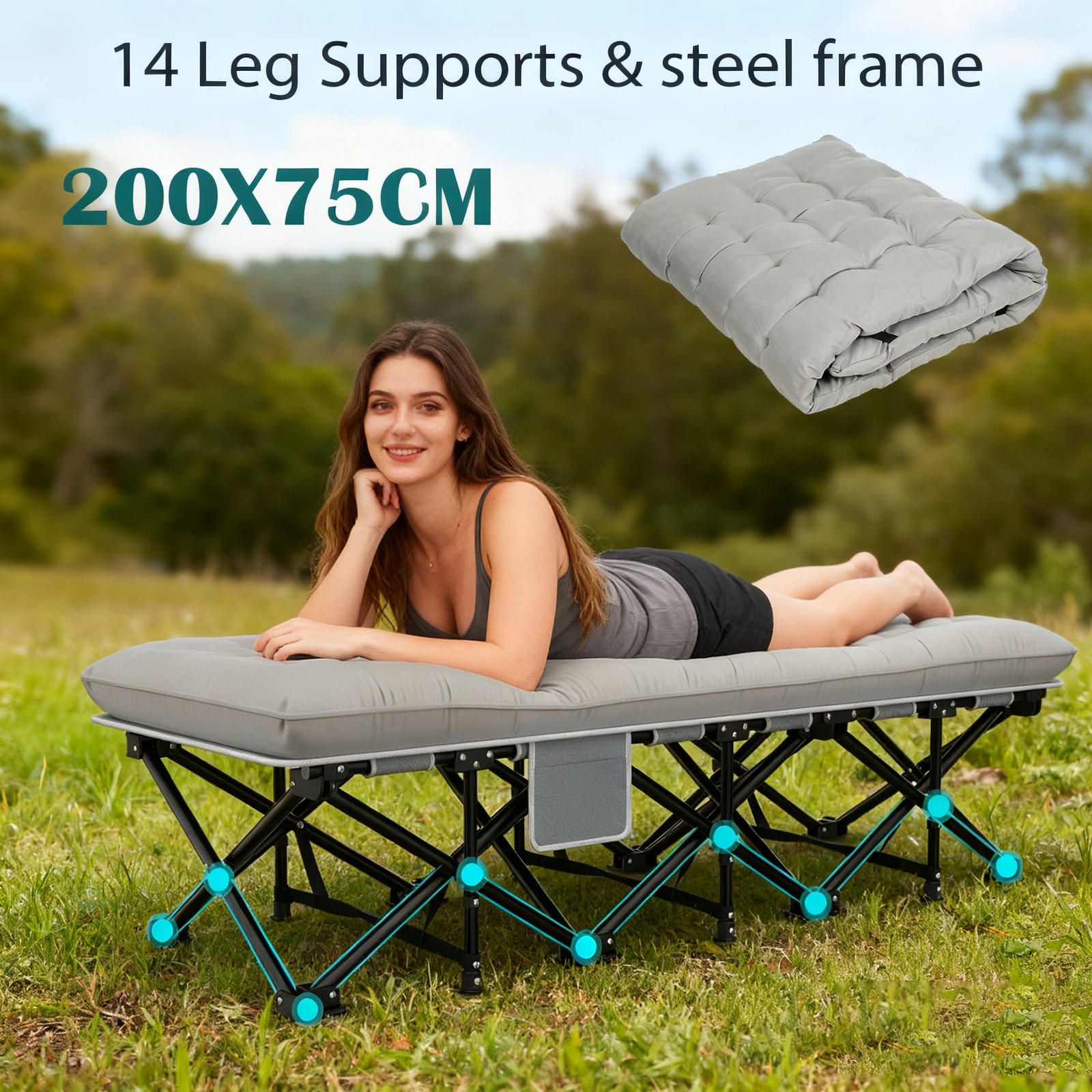 Cuna de Camping Portátil de Alta Resistencia Cama de Camping Plegable Cama para Dormir con Colchón