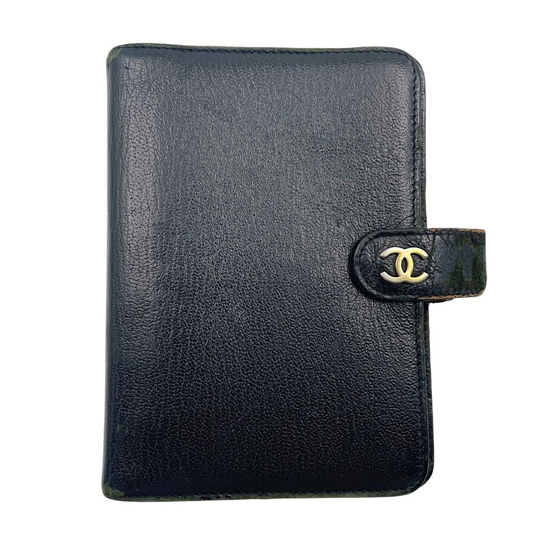 Chanel Leather cc Logo Agenda Day Planner Cover Black Gold