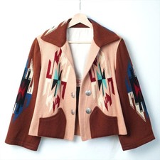 Vintage 1940's Chimayo Two-Tone Wool Jacket Beige Brown Length 54cm