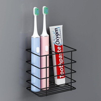 Adhesive Toothbrush Holder Wall Mounted, Suction Toothpaste 2 Slots, Black 