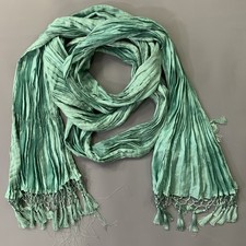 VINTAGE Blue Wrinkled Pleated Fringe Scarf