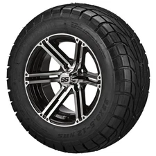 (4) Golf Cart 22x9.50-12 Street Tires on 12x7 Black/Machined Yukon Wheels