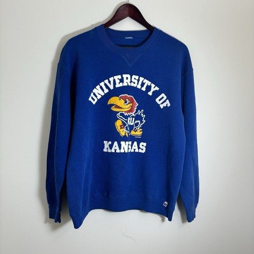 Vintage Kansas University Jayhawks Russell Athletic Sweatshirt Mens L Blue 90s - Picture 1 of 6