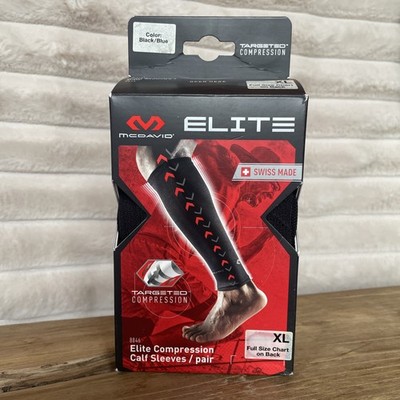 McDavid Elite Targeted Compression Calf Sleeve #8846 Black/Blue XL One Pair NEW