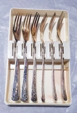Vintage Gold Plated Pickle/Oyster(?) Forks 6 pcs, Soviet USSR Stainless Steel