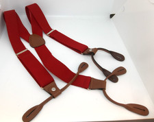 MENS RED SUSPENDERS BRACES ELASTIC BUTTON ADJUSTABLE LEATHER NEW