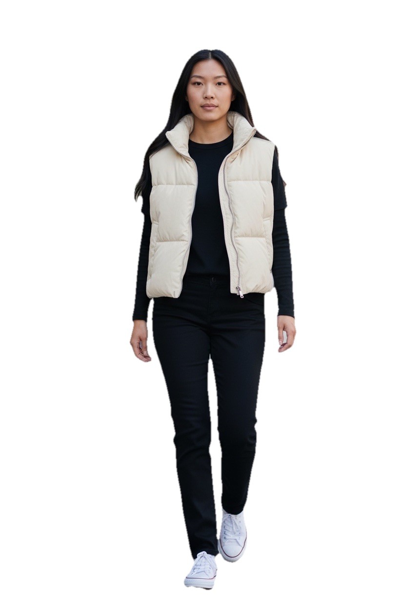 Altar’d State Puffer Vest Women’s XS Off White Full Zip Pockets