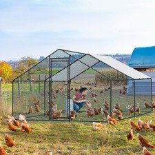 Large Metal Chicken Coop Walk-In Chicken Run Peaked Roof Farm Yard 9.8x13.1x6.6