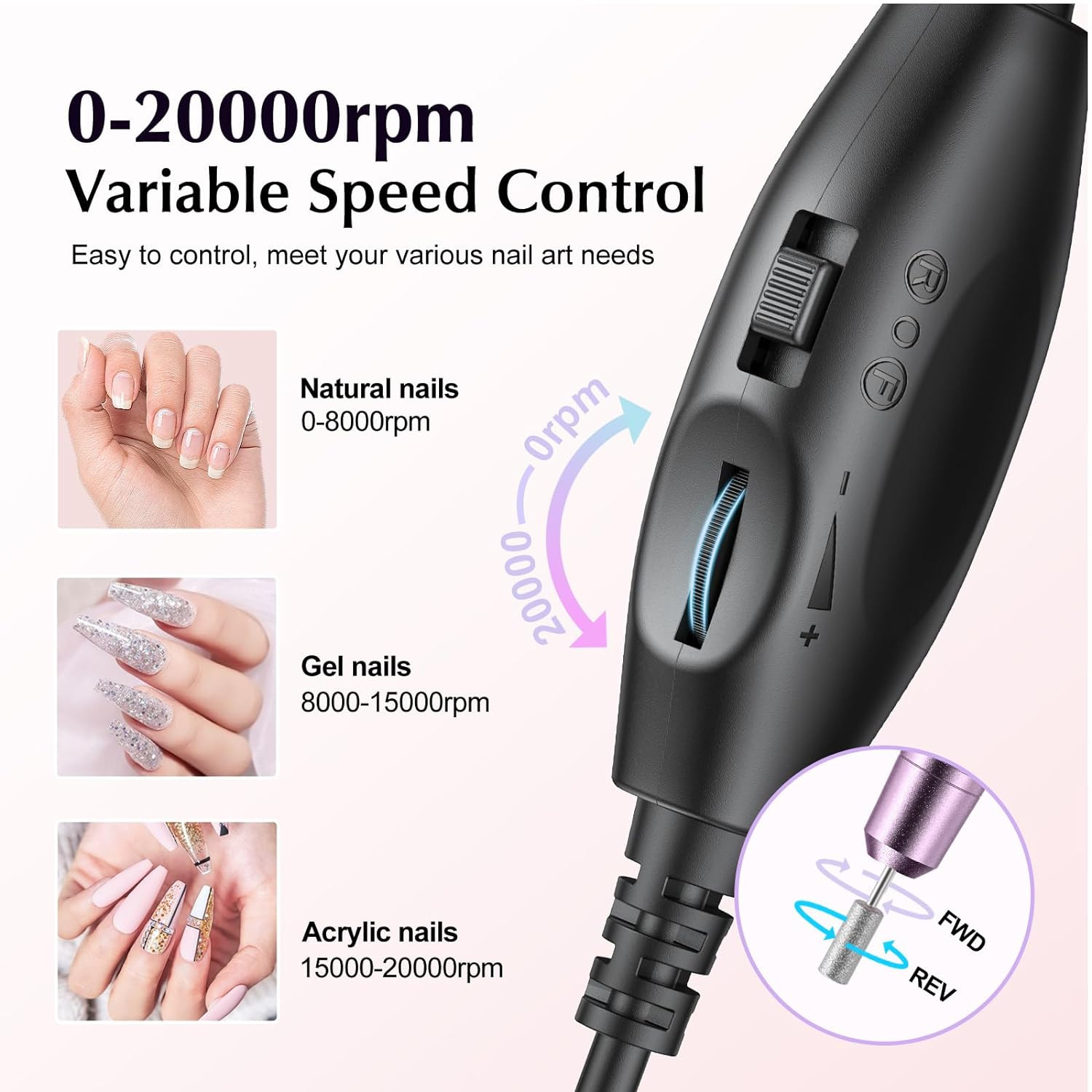 COSLUS Electric Nail Drill File Professional: for Acrylic Gel Dip Powder Nails 