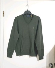 Polo Ralph Lauren Mens Washable Merino Wool Sweater Pullover V-Neck Dark Green L