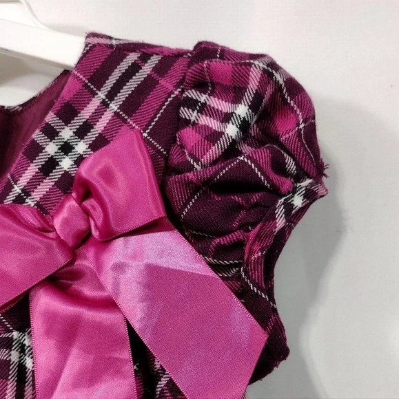 Bonnie Jean Metallic Plaid Dress Girls 5 Pink Babydoll Princess Holiday Party - Image 3 of 4