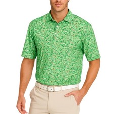 Birdie Threads Men's M Golf Polo Shirt Green Grass Print Sporty Maximalist Bold