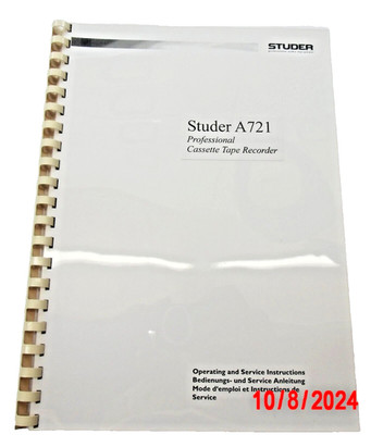Studer A 721 A721 Bedienungsanleitung /Operating/Service Instructions