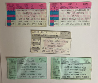 5 Marilyn Manson Concert Ticket Stubs 01/25/1997 01/13/2001 03/14/1999