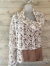 Lacy Crocet Shawl Ready Made Beige and Ivory; Shawl Scarf Wrap for Women