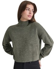 DKNY Jeans Women's Boxy Cropped Mock-Neck Sweater Olive Green Size M MSRP 79