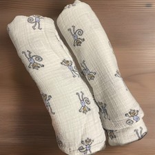 ADEN  ANAIS Muslin Swaddle Baby Blanket Lovey Blue Jungle Monkeys SET OF 2 