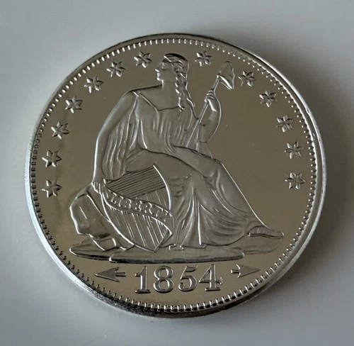 1 Oz .999 Fine Silver Round 1854 Seated Liberty Design Proof Cameo
