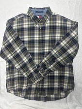 VTG Tommy Hilfiger Black, Gray Yellow Plaid Cotton Flannel Plaid XXL