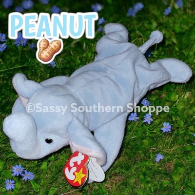   PEANUT   1995 Ty Beanie Babies Light Blue ELEPHANT Baby *MWMT*