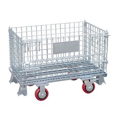Metal Storage Basket Galvanized Folding Steel Storage Bin Mesh Container W/Wheel