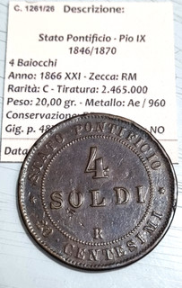 M1261 STATO PONFICIO PIO IX 4 BAIOCCHI 1866 XXI
