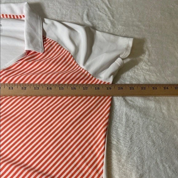 Adidas ClimaChill Striped Athletic Polo Shirt Orange White Short Sleeve - Image 3 of 4