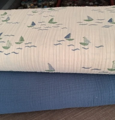 Öko-Tex Musseline uni 50 x 135 cm Double Gauze Maritim + jeansblau - Bild 1 von 2