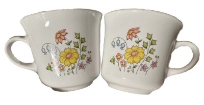 VTG Set of 2 Corelle By Corning Spring Meadow Coffee Tea Cup Mug Unused NICE!