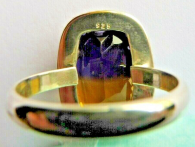 Bague En Argent Massif Avec Amétrine - Taille 59 - Pierre 21x16x8mm - Fait Main En France