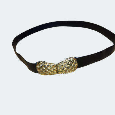 Vintage Paquette Black Belt Gold Basket Weave Buckle 31  display picture 3