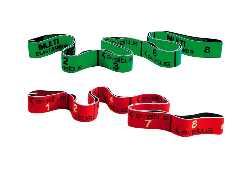 Sveltus Elastiband Gymnastik Fitness Band (Rot 10kg und Multi Grün 10kg)