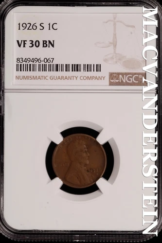 1926-S Lincoln Wheat Cent - NGC VF 30 BN - Scarce  No Reserve  #SLH176