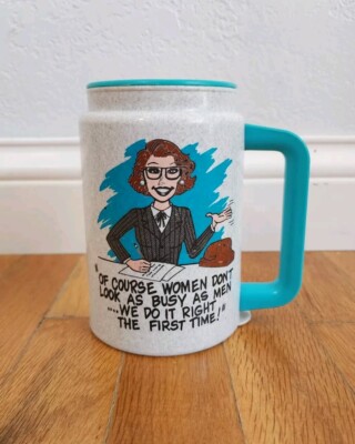 Vtg Whirley Plastic Travel Cup, Working Women Funny, Hot Or Cold