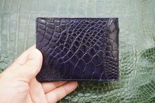 Dark Blue Money Clip Crocodile Skin Leather Bifold Men's Wallets Real D16